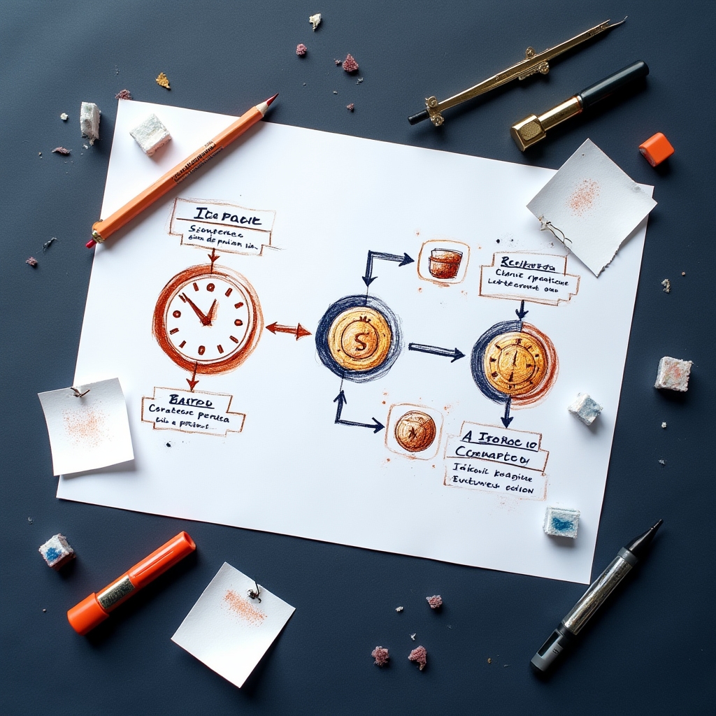 Diagramma visivo che mostra la connessione tra gestione del tempo e delle finanze come sistema integrato
